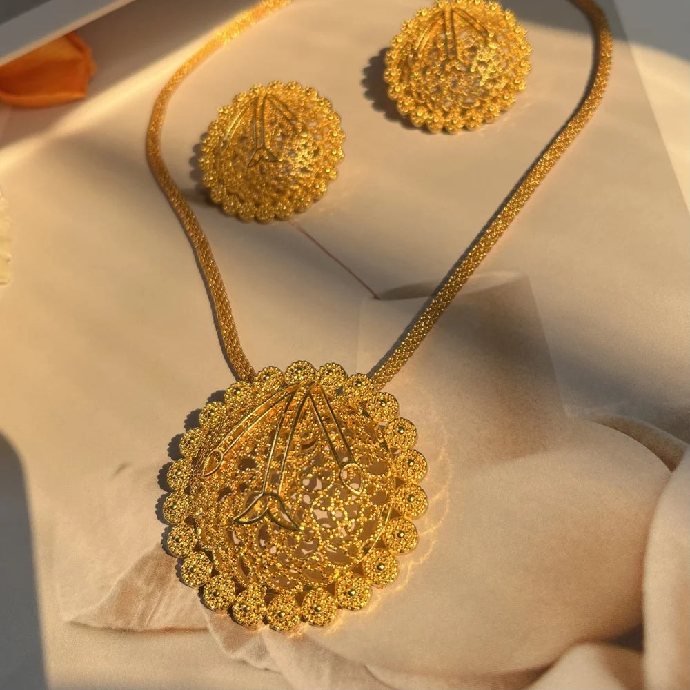 Nigerian Jewelery Set Wedding Jewelry For Women Dubai 24K Gold Color Jewlery African Designer Earrings Bridal Necklace