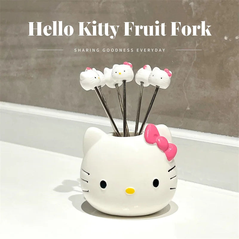 Kawaii Hellokitty Anime Cartoon Characters Creative and Cute Fruit Fork High-Looking and Cute Fruit Picks Cute Tabletop Ornament