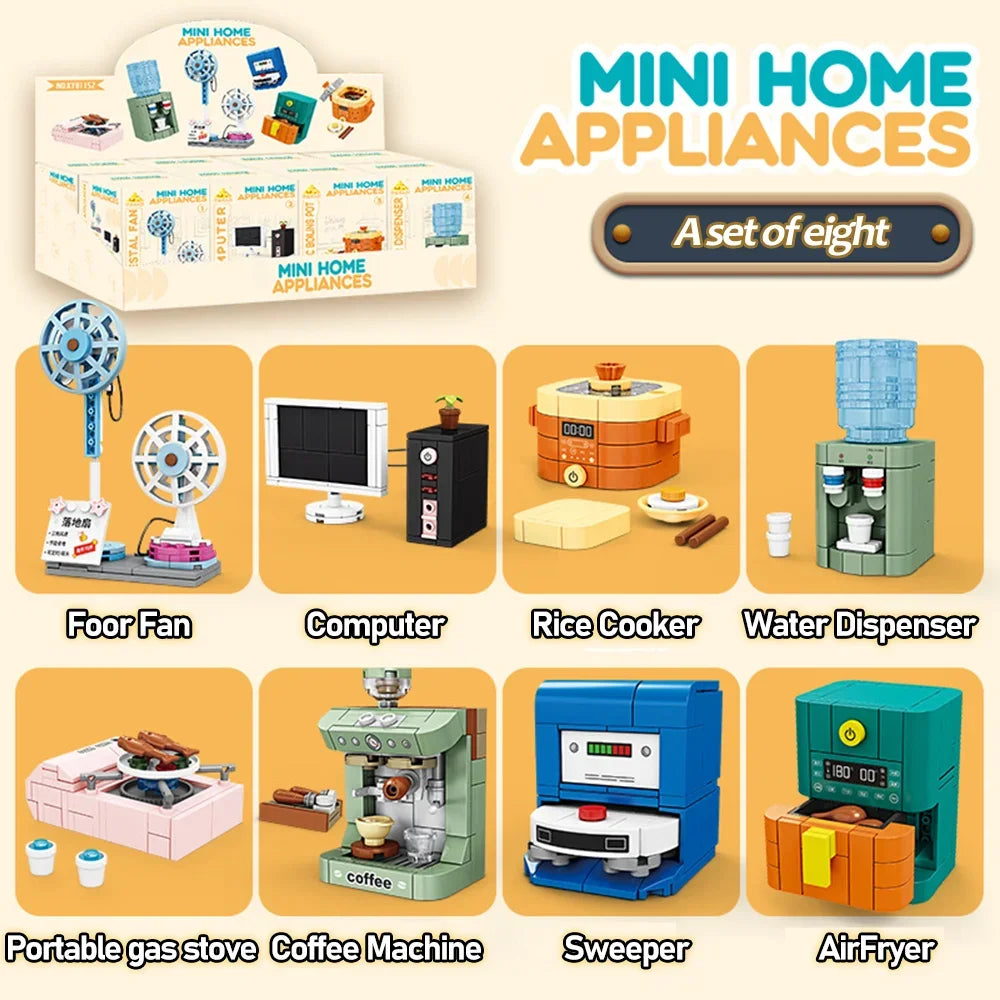Pretend Play Home Appliance Building Blocks Kids Toys Birthday and Holiday Gift Mini Appliances Set Including Fan Computer Stove