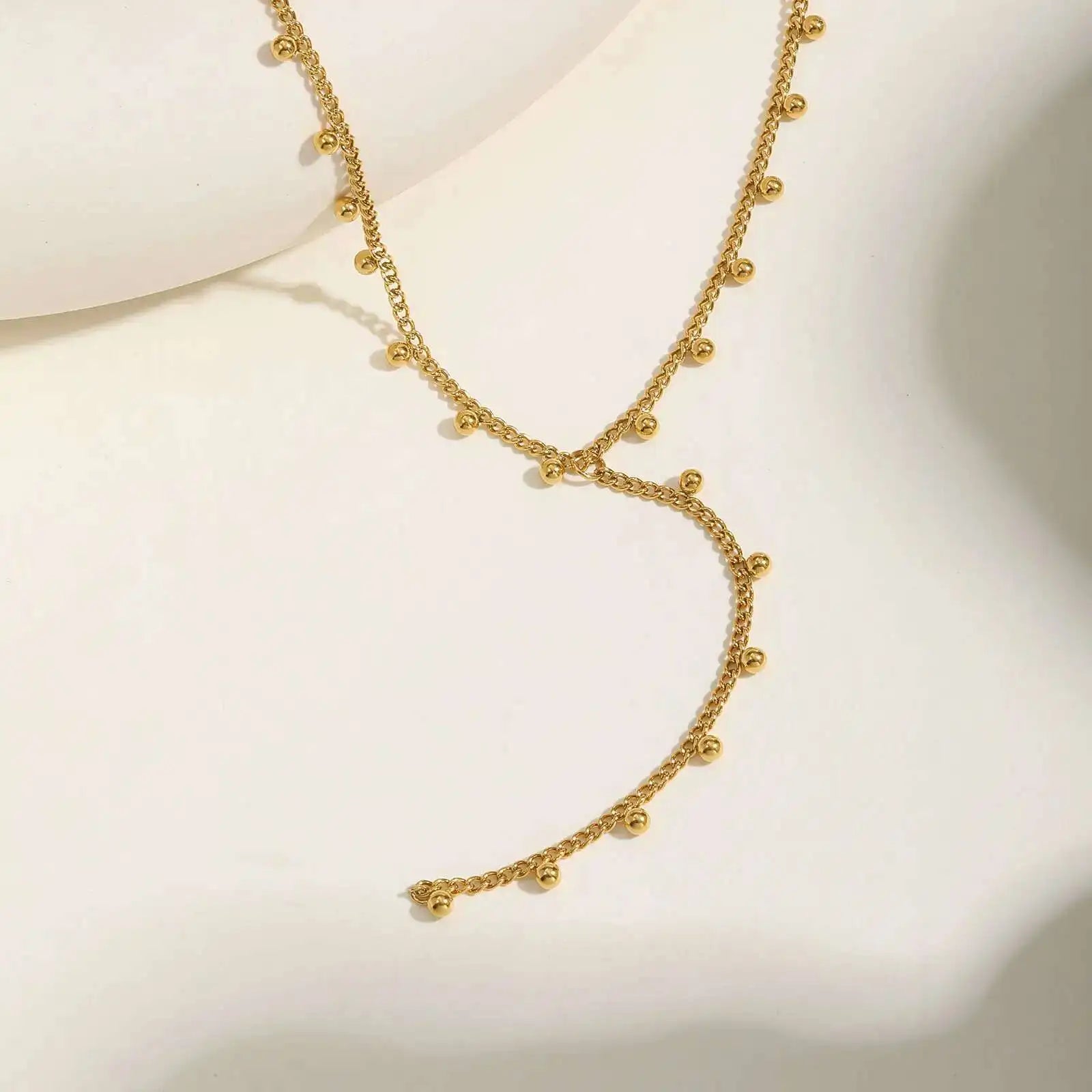 Prjewel Simple Beads Y-Shaped Tassel Necklace For Women Gold Color Frame Chain Necklaces Fashion Stainless Steel Jewelry New