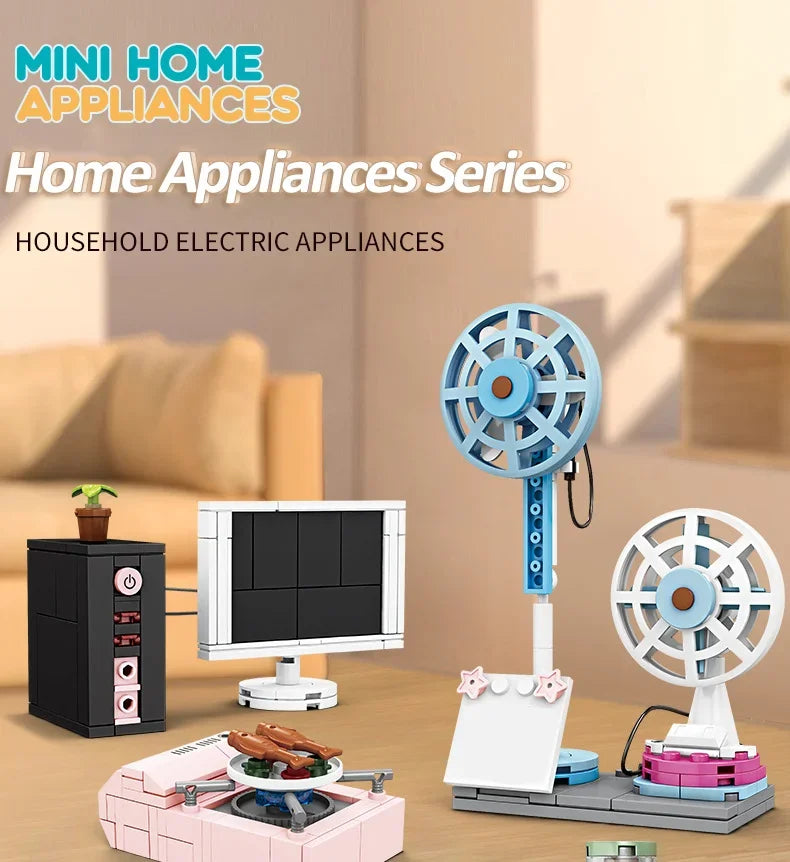 Pretend Play Home Appliance Building Blocks Kids Toys Birthday and Holiday Gift Mini Appliances Set Including Fan Computer Stove