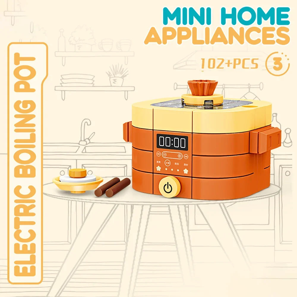 Pretend Play Home Appliance Building Blocks Kids Toys Birthday and Holiday Gift Mini Appliances Set Including Fan Computer Stove