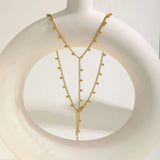 Prjewel Simple Beads Y-Shaped Tassel Necklace For Women Gold Color Frame Chain Necklaces Fashion Stainless Steel Jewelry New