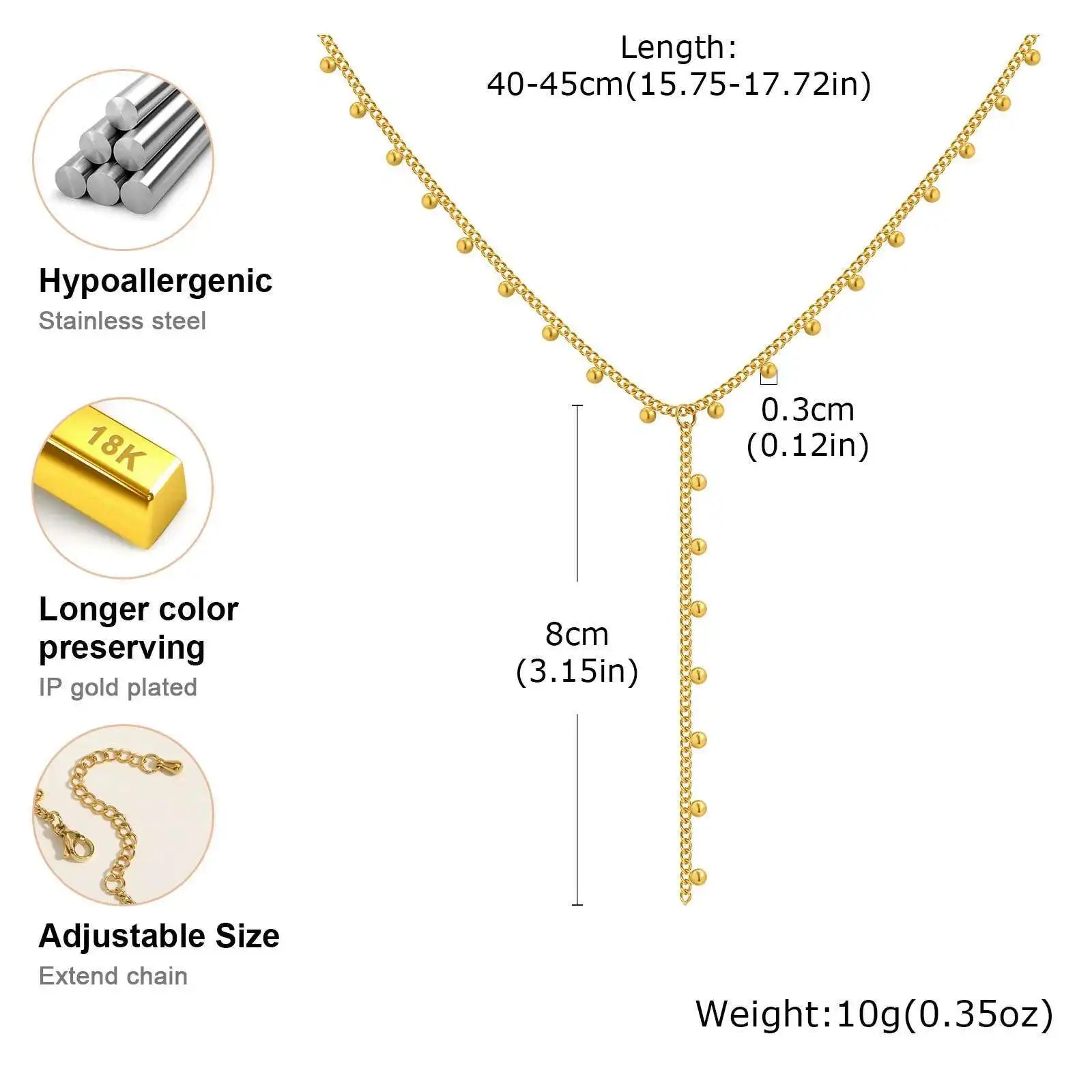 Prjewel Simple Beads Y-Shaped Tassel Necklace For Women Gold Color Frame Chain Necklaces Fashion Stainless Steel Jewelry New